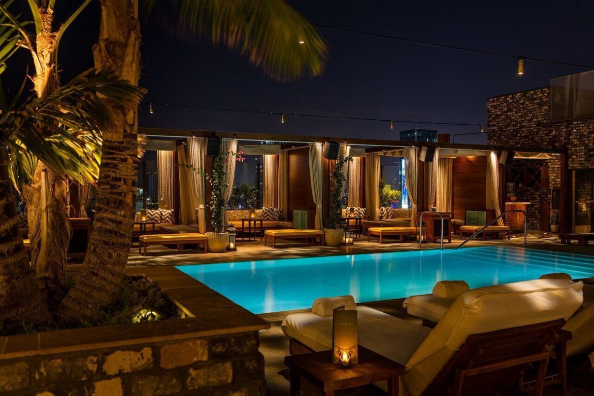 Dream Hollywood pool at night